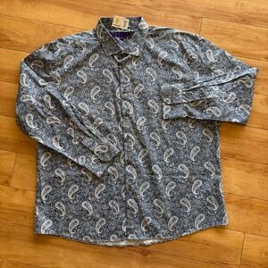 Kolte Mens XXL NEW Blue Paisley Print Button Down Long Sleeve Dress Shirt 18 1/2